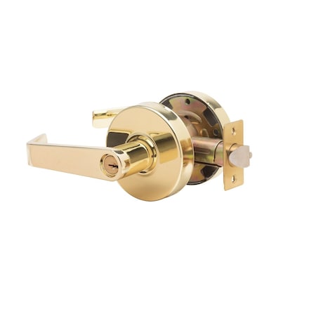 Trans Atlantic Co. LSV Saturn Standard Duty Bright Brass Grade 2 Commercial Cylindrical Storeroom Door Handle with Lock DL-LSV80-US3